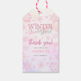 Modern Winter ONEderland Rosa Girl Girl 1 Birthday Presentetikett