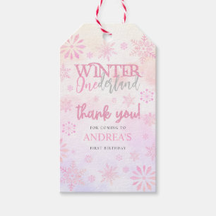 Modern Winter ONEderland Rosa Girl Girl 1 Birthday Presentetikett