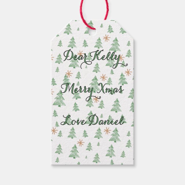 Modern Winter Pine Tree Star Presentetikett (Framsidan)