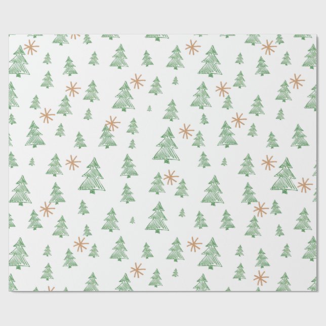 Modern Winter Pine Tree Star Presentpapper (Platt)