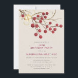 Modern Winter Red Berry 70:e Födelsedagsfesten Inbjudningar<br><div class="desc">En vacker chic rustik födelsedag för en vinterfödelsedagsfest. Den har röda brandbär på en ren gren som har en guld-klocka och en tråd.</div>