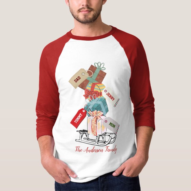 Modern Winter Sled Family Matchande jul T Shirt (Framsida)