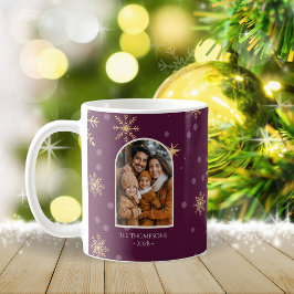 Modern Winter Snöflingor Photo Burgundy jul Kaffemugg