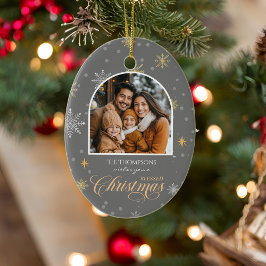 Modern Winter Snöflingor Photo Grått jul Julgransprydnad Keramik