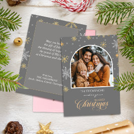 Modern Winter Snöflingor Photo Grått jul Julkort