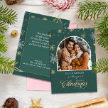 Modern Winter Snöflingor Photo Grönt jul Julkort<br><div class="desc">Sprid helgdag cheer med anpassningsbarna Photo Modern Julhälsningar Card. Med ditt foto på framsidan omgiven av vintermanuset snöflingor och elegant jul hälsning. Ställe ditt foto på kortet och skriva din egen hälsning.</div>