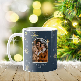Modern Winter Snöflingor Photo Navy Blue jul Kaffemugg