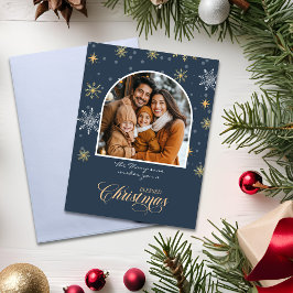 Modern Winter Snöflingor Photo Navy Blue jul Kort