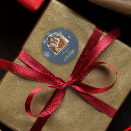 Modern Winter Snöflingor Photo Navy jul Runt Klistermärke