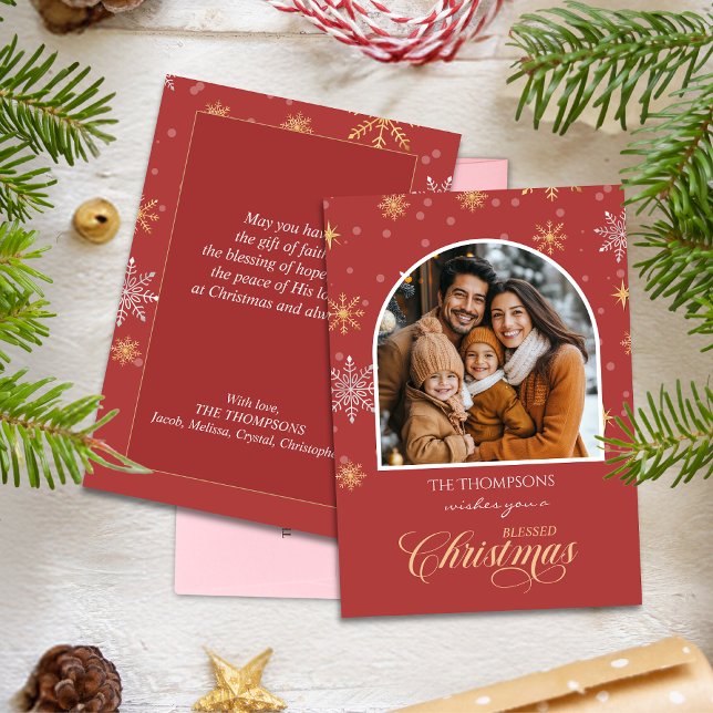 Modern Winter Snöflingor Photo Red jul Julkort (Skapare uppladdad)