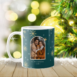 Modern Winter Snöflingor Photo Teal jul Kaffemugg