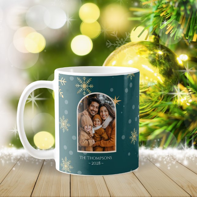 Modern Winter Snöflingor Photo Teal jul Kaffemugg (Skapare uppladdad)