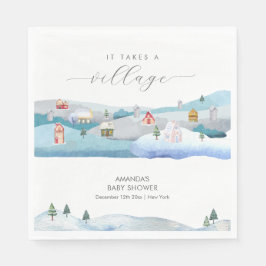 Modern Winter Snow It Takes A Village Baby Shower  Pappersservett