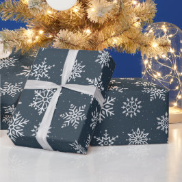 Modern Winter Snowflake Navy Blue Helgdag Presentpapper