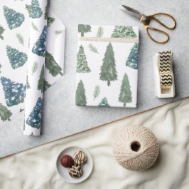 Modern Winter Watercolor Gräs Grönt Träd jul Presentpapper