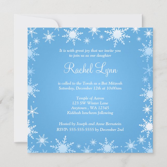 Modern Winter Wonderland Snowflake Bat mitzvah Inbjudningar (Framsida)