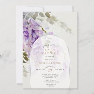 Modern Wisteria Blommigt Vattenfärgsbabyskor Inbjudningar