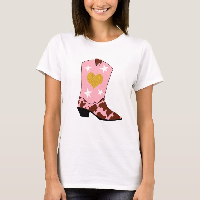Modern Women Rosa Cowgirl Western Boot T Shirt (Framsida)