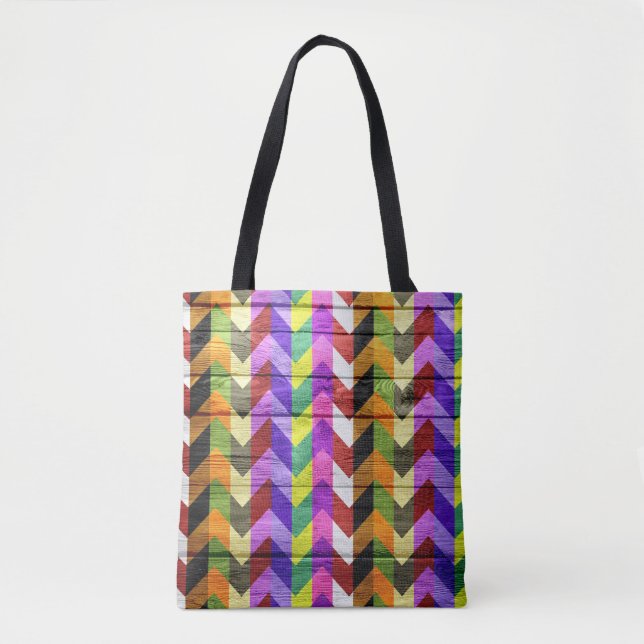 Modern Wood Colorful Chevron Mönster #31 Tygkasse (Framsida)
