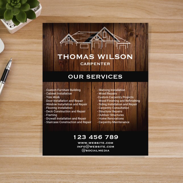 Modern Wood Construction Handyman Carpenter Verkty Flygblad (Skapare uppladdad)
