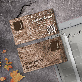 Modern Wood Grain Bold Typography Monogram QR-kod Visitkort