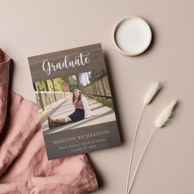 Modern Wood Grain Rustic Photo Studenten Inbjudningar (Skapare uppladdad)