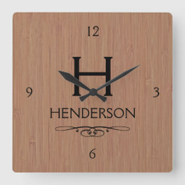 Modern Wood Monogram Family Namn Fyrkantig Klocka
