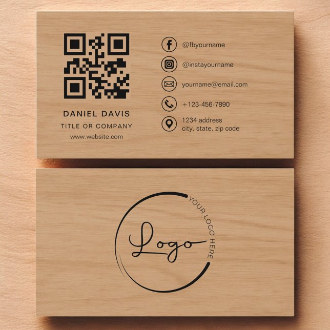 Modern Wood Professional Company Logo QR Code  Visitkort (Skapare uppladdad)