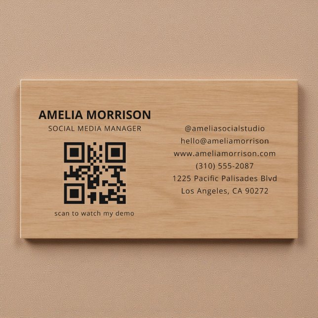 Modern Wood QR Code Minimalist Professional Visitkort (Skapare uppladdad)