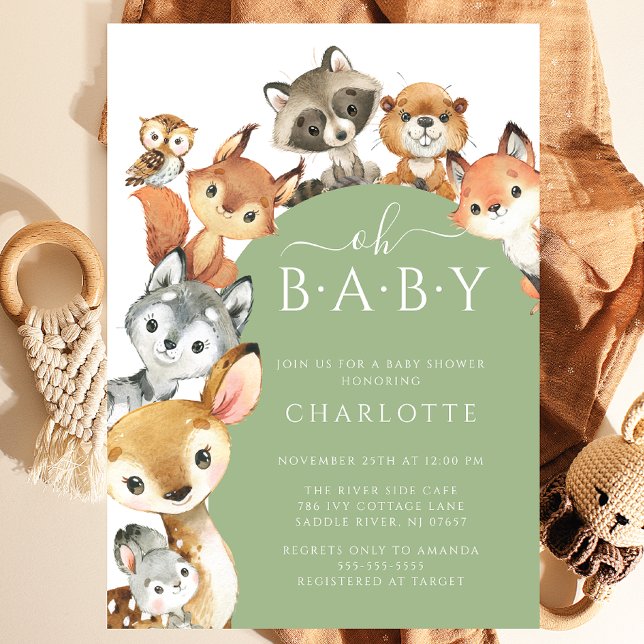 Modern Woodland Animals Baby Shower-inbjudan Inbjudningar (Skapare uppladdad)