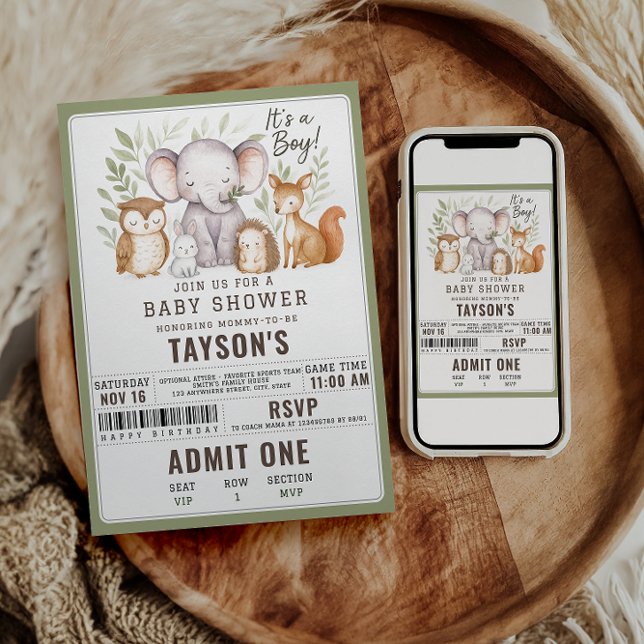 Modern Woodland Animals Forest Boy Baby Shower Inbjudningar (Skapare uppladdad)