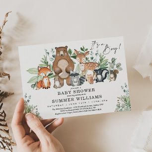 Modern Woodland Animals Forest Boy Baby Shower Inbjudningar