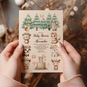 Modern Woodland Animals Forest Boy Baby Shower Inbjudningar