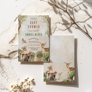 Modern Woodland Animals Forest Boy Baby Shower Inbjudningar