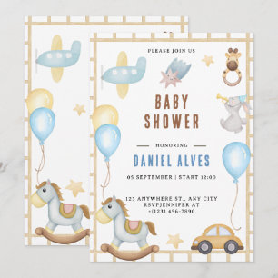 Modern Woodland Animals Forest Boy Baby Shower Inv Inbjudningar