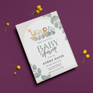 Modern Woodland Animals Forest Boy Baby Shower Inv Inbjudningar