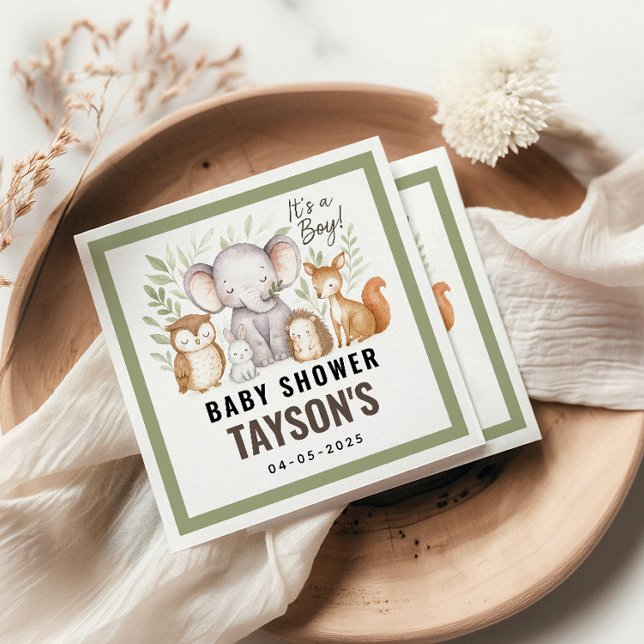 Modern Woodland Animals Forest Boy Baby Shower Pappersservett (Skapare uppladdad)