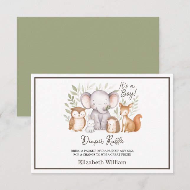 Modern Woodland Animals Forest Boy Baby Shower Tilläggskort (Fram/baksida)