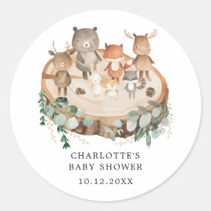 Modern Woodland Animals Greenery Baby Shower Runt Klistermärke