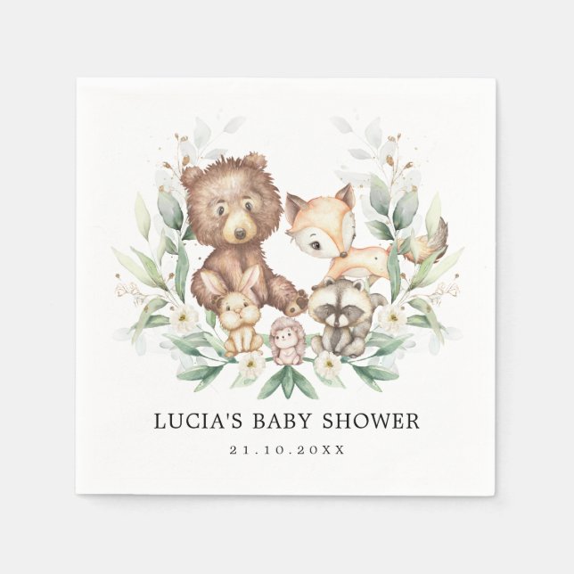 Modern Woodland Forest Animals Par Baby Shower Pappersservett (Framsidan)