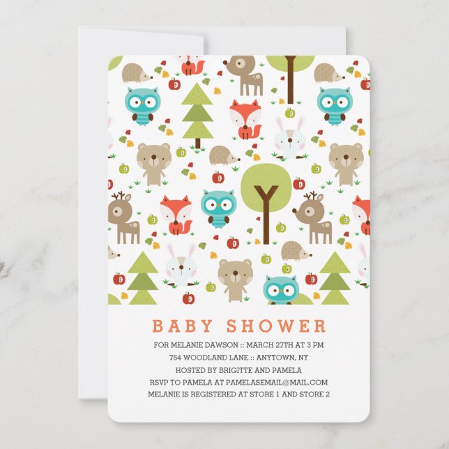 Modern Woodland Friends Neutralt Baby Shower Inbjudningar (Framsida)