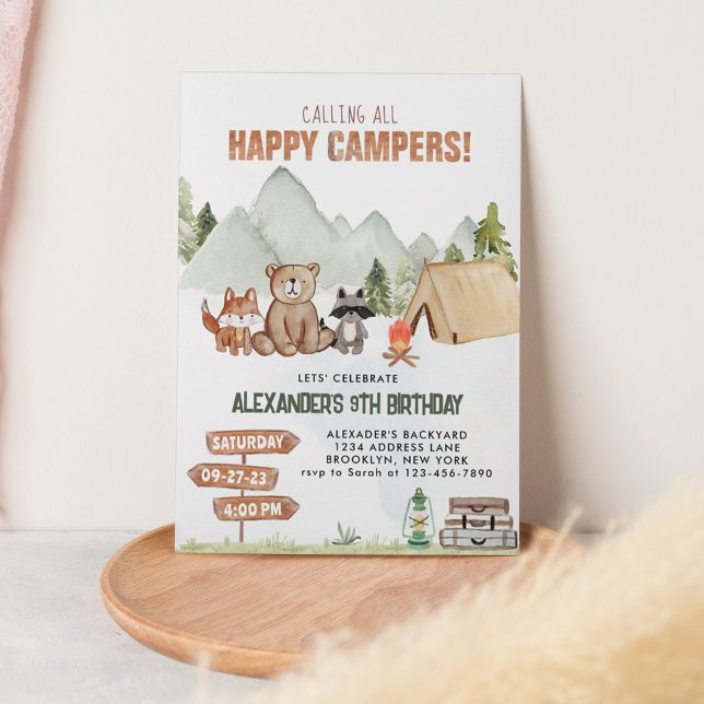 Modern Woodland Lycklig Camper Camping Barns födel Inbjudningar (Skapare uppladdad)