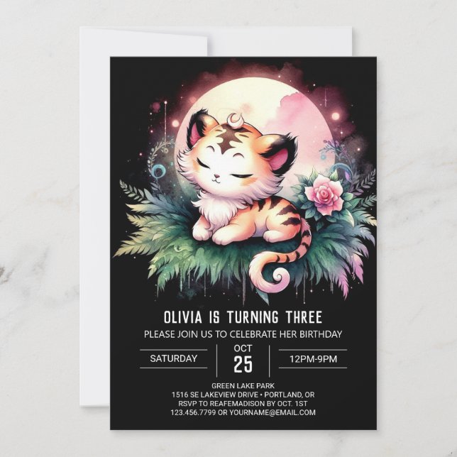 Modern Woodland Tiger Birthday Inbjudningar (Framsida)