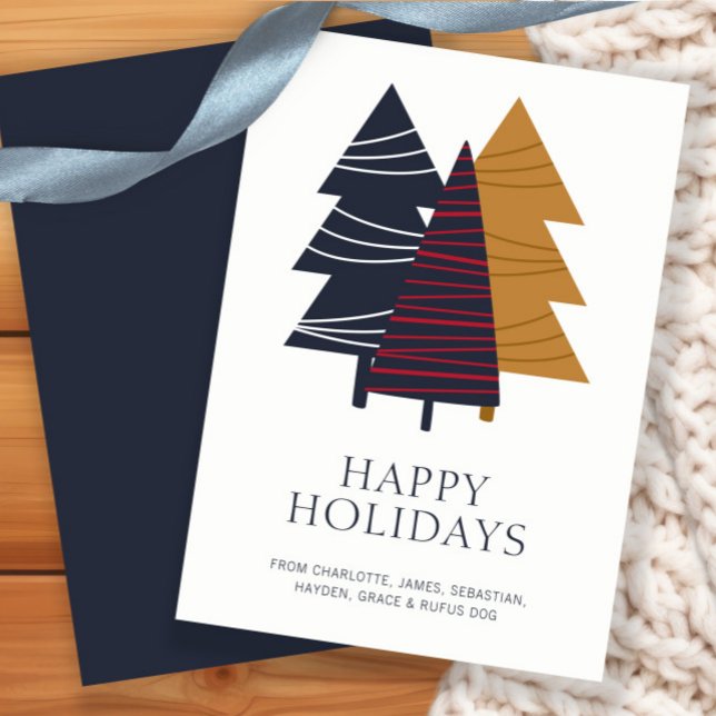 Modern Woodland Träd - Personlig om julafton Julkort (Modern Woodland Tree Themed Christmas Personalized Holiday Card by Ricaso. Scandinavian Nordic card)