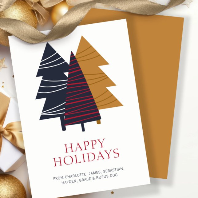 Modern Woodland Träd - Personlig om julafton Julkort (Modern Woodland Tree Themed Christmas Personalized Holiday Card by Ricaso. Scandinavian Nordic Cards)