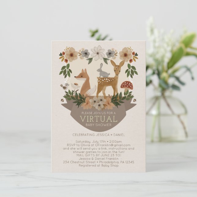 Modern Woodland Virtuell Baby Shower-inbjudan Inbjudningar (Stående Fram)