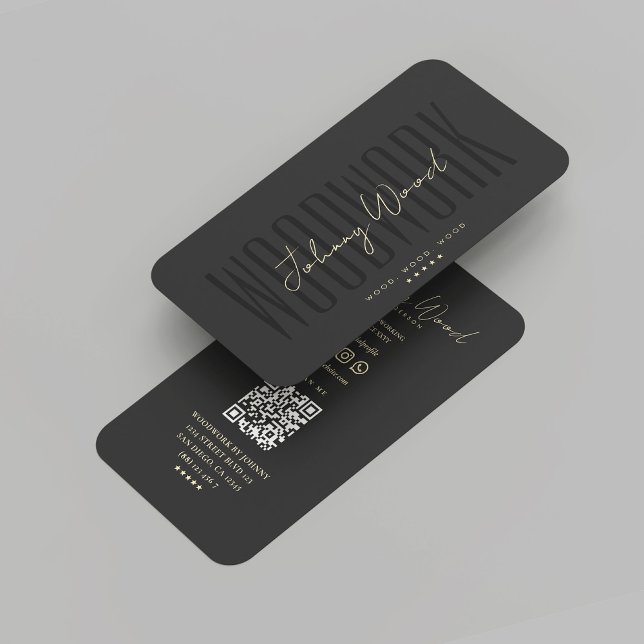 Modern Woodwork Carpentry Black Guld Professionell Visitkort (Modern Woodwork Carpentry Black Gold Professional Business Card
)
