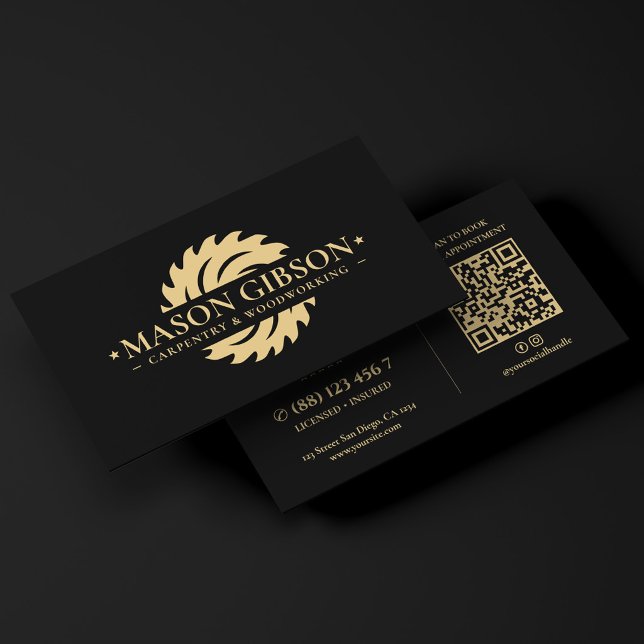 Modern Woodworker Snickeri Logo Svart Visitkort (Modern Woodworker Carpentry Logo Black Business Card
)