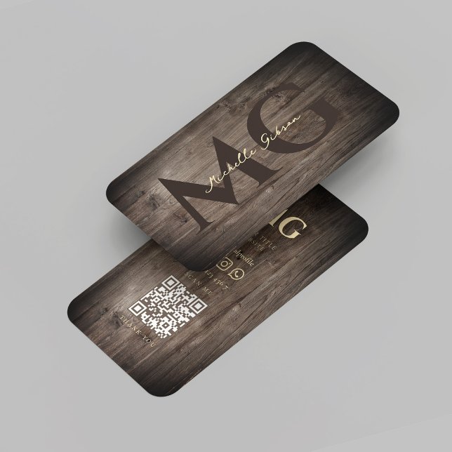 Modern Woodworking Monogram Rustic Teak Wood Visitkort (Modern Professional Woodworking Monogram Rustic Teak Wood Business Card
)