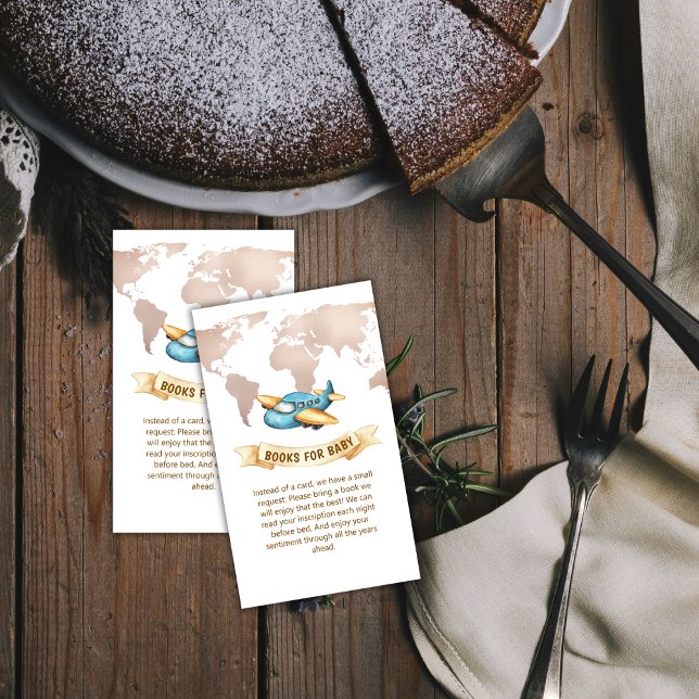 Modern World Map Airplane Books For Baby Shower  Tilläggskort (Modern World Map Airplane Books For Baby Shower Enclosure Card)